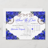 Western Royal Blue Quinceañera Save The Date Kaart (Voorkant)