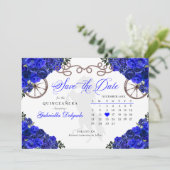 Western Royal Blue Quinceañera Save The Date Kaart (Staand voorkant)