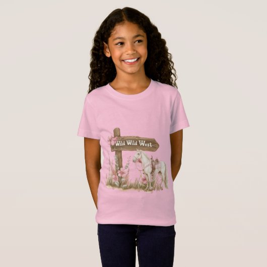 Western Roze Bloemen Wild West Horse T-shirt (Voorkant volledig)