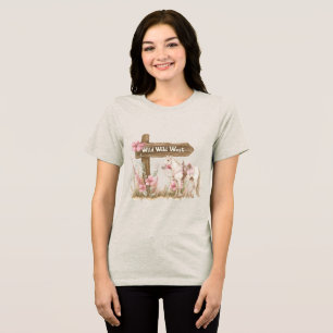 Western Roze Bloemen Wild West Horse Tri-Blend Shirt