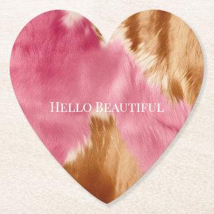 Western roze bruin crème cowgirl Koeienhuid Kartonnen Onderzetters