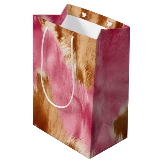 Western roze bruin crème cowgirl Koeienhuid Medium Cadeauzakje (Achterkant Gekanteld)