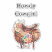 Western Roze Bruin Tan Floral Cowgirl zadel Sticker (Voorkant)