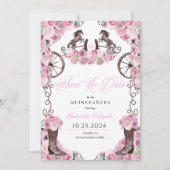 Western roze Charro Bewaar de datum Quinceañera Kaart (Voorkant)