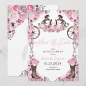 Western roze Charro Bewaar de datum Quinceañera Kaart (Voorkant / Achterkant)