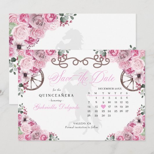 Western Roze Charro Quinceañera Save The Date Kaart (Voorkant / Achterkant)