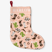 Western Roze Cowgirl Cactus Desert | Monogram Kleine Kerstsok (Voorkant)