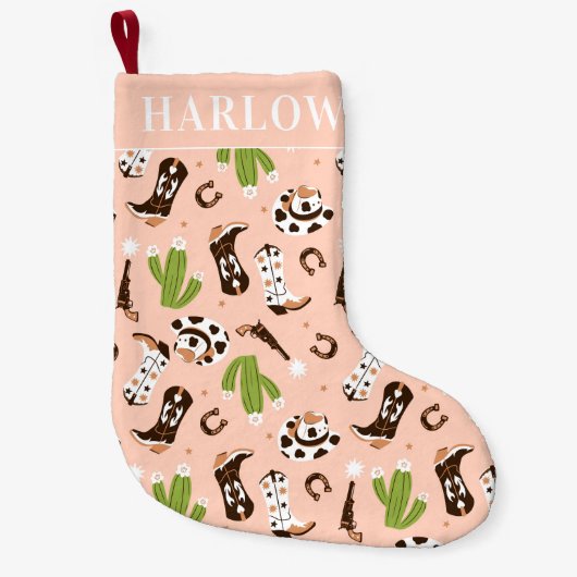 Western Roze Cowgirl Cactus Desert | Monogram Kleine Kerstsok (Voorkant)