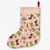 Western Roze Cowgirl Cactus Desert | Monogram Kleine Kerstsok (Achterkant)