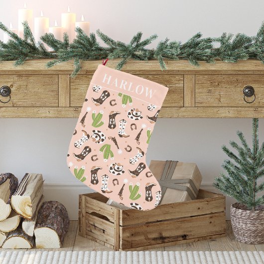 Western Roze Cowgirl Cactus Desert | Monogram Kleine Kerstsok