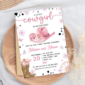 Western Roze Cowgirl Rodeo Ranch Baby shower Kaart
