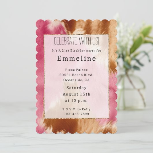 Western Roze Cream Bruin Goud Cowgirl Koeienhuid Kaart (Staand voorkant)