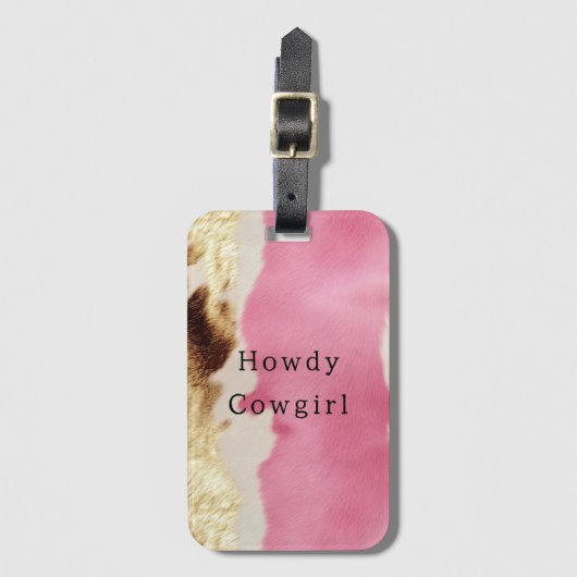Western Roze Cream Gold Cowgirl Koeienhuid Bagagelabel (Voorkant (verticaal))