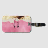 Western Roze Cream Gold Cowgirl Koeienhuid Bagagelabel (Voorkant (horizontaal))