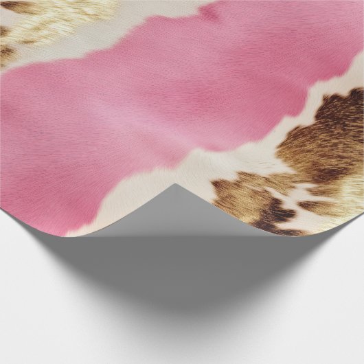 Western Roze Cream Gold Cowgirl Koeienhuid Cadeaupapier (Hoek)