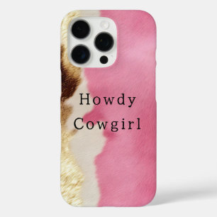 Western Roze Cream Gold Cowgirl Koeienhuid iPhone 16 Pro Hoesje