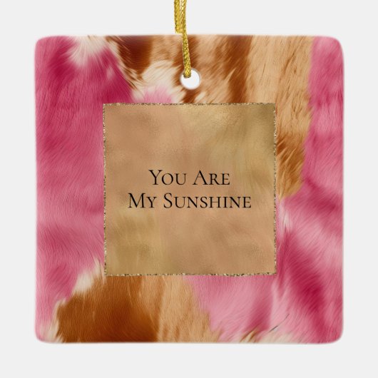 Western Roze Cream Goud Bruin Cowgirl Koeienhuid Keramisch Ornament (Voorkant)