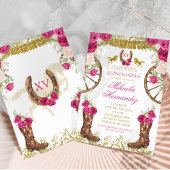 Western roze fuchsia bloemlaarzen quinceañera kaart