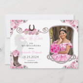 Western roze quinceañera bewaar de datum foto kaart (Voorkant)