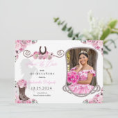 Western roze quinceañera bewaar de datum foto kaart (Staand voorkant)