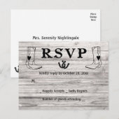 Western RSVP Country Wedding Cowboy Boots Hout Uitnodiging Briefkaart (Voorkant / Achterkant)