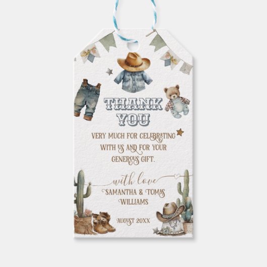 Western Rustic Boho Little Cowboy Baby shower Cadeaulabel (Voorkant)