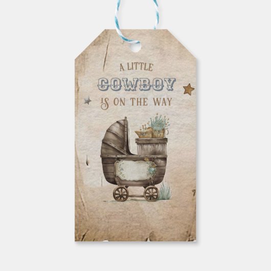 Western Rustic Boho Little Cowboy Baby shower Cadeaulabel (Achterkant)