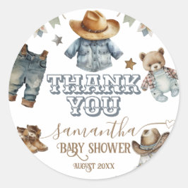 Western Rustic Boho Little Cowboy Baby shower Ronde Sticker