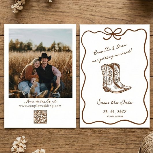 Western Rustic boho photo QR Code Save the Date I Kaart