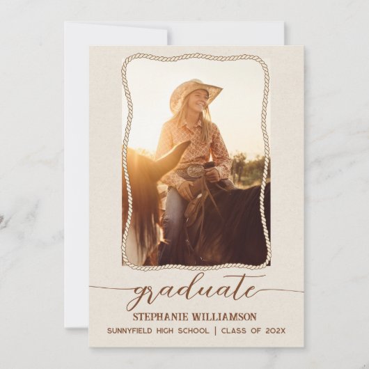 Western Rustic Brown Rope Photo Script Graduation Aankondiging (Voorkant)