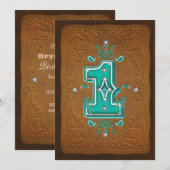 Western Rustic Brown & Turquoise 1 Eén 1e Feestje Kaart (Voorkant / Achterkant)