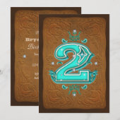Western Rustic Brown & Turquoise TWEE 2 2de Feestj Kaart (Voorkant / Achterkant)