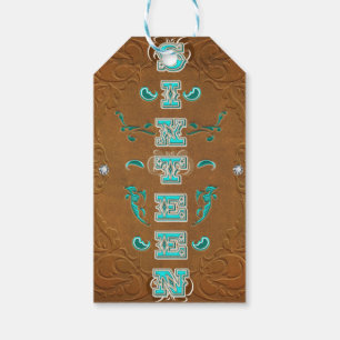 Western Rustic Bruin Leren Diamanten ZESTIEN 16 Cadeaulabel