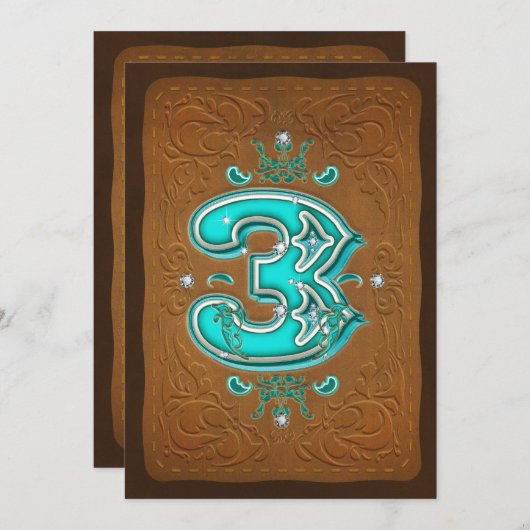 Western Rustic Bruin & Turquoise DRIE 3 3e partij Kaart (Voorkant / Achterkant)