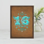 Western Rustic Bruin & Turquoise ZESTIEN 16 Feest Kaart (Staand voorkant)