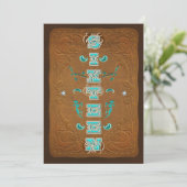 Western Rustic Bruin & Turquoise ZESTIEN 16 Feest Kaart (Staand voorkant)