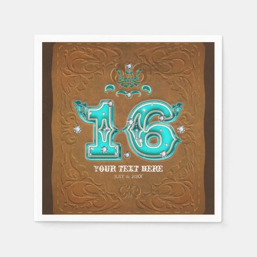Western Rustic Bruine Leer Look & Diamanten 16 Servetten (Voorkant)