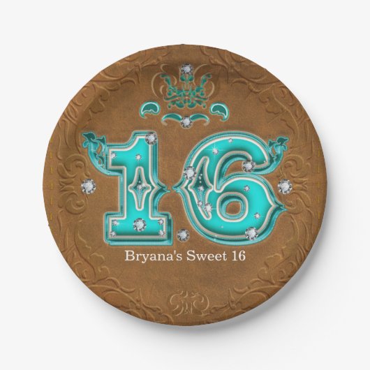 Western Rustic Bruine Leeroptiek & Diamanten 16 Papieren Bordje (Voorkant)