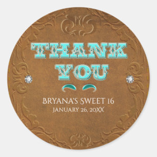 Western Rustic Bruine Nep Leer Look THANK YOU Ronde Sticker