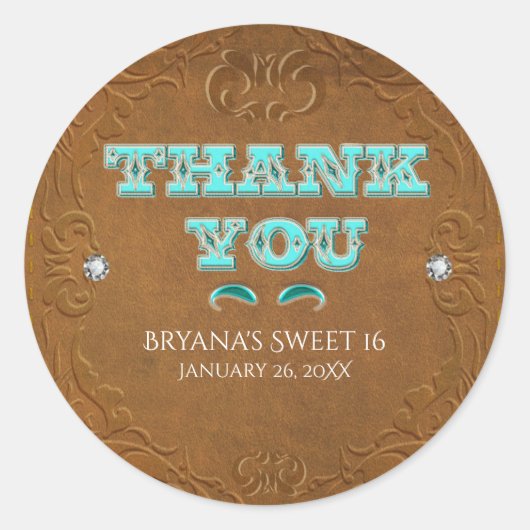 Western Rustic Bruine Nep Leer Look THANK YOU Ronde Sticker (Voorkant)