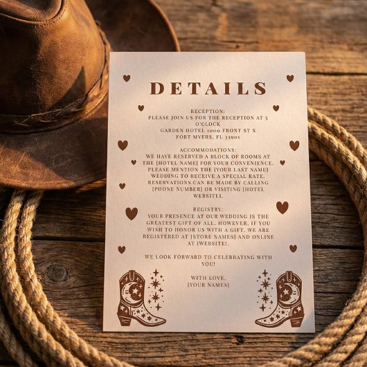 Western Rustic Casual Wedding Country Details Informatiekaartje