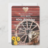 Western Rustic Cowgirl Boots Hat Sunflower 40th Kaart (Voorkant)