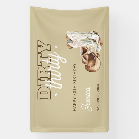 Western Rustic Dirty Thirty 30th Birthday Party Spandoek (Verticaal)