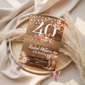 Western Rustic Dried Flower Hat Boots Birthday Kaart