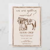Western Rustic Hand Drawn Photo QR Code Wedding Kaart (Voorkant)