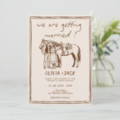 Western Rustic Hand Drawn Photo QR Code Wedding Kaart (Staand voorkant)