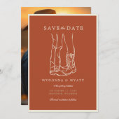 Western Rustic Modern Cowboy Boots Photo  Save The Date (Voorkant / Achterkant)