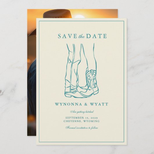 Western Rustic Modern Photo Save the Date (Voorkant / Achterkant)