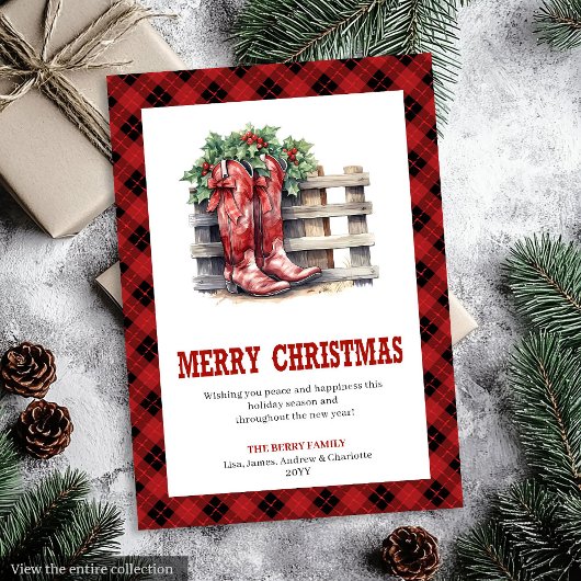 Western Rustic Red Plaid Christmas Greeting Card Feestdagenkaart