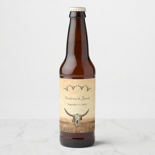 Western Rustic Wedding Country Bull Koe Skull Bier Etiket (Voorkant)